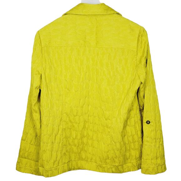 SHARON YOUNG Citrus Chartreuse Crinkle Zip Front Jacket Blazer - Size Small - Picture 4 of 5